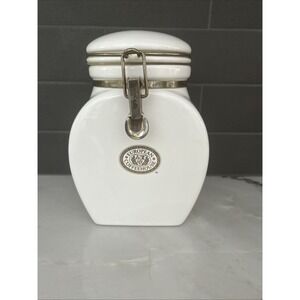 Vintage European Coffeehouse Collection White & Gold Ceramic Canister 8 3/8"